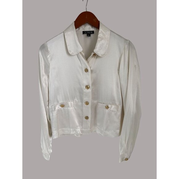 J.Crew Lady Shirt-jacket In Luster Crepe White gold Buttons Preppy Size XS - Picture 2 of 9